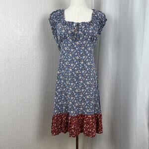 LunaChix Dress Womens Medium Blue Floral Milkmaid Cottagecore Prairie Peasant